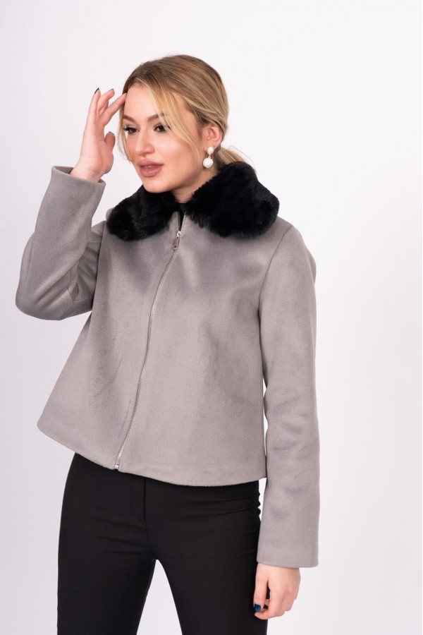 FrostLuxe Fur-Collar Short Coat – 2628