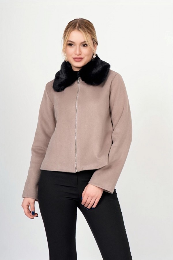 FrostLuxe Fur-Collar Short Coat – 2628