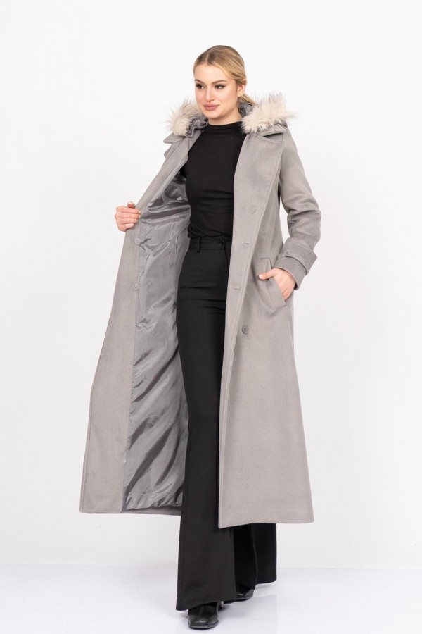 FurHood Luxe Coat – Kürk Detaylı Premium Kaşe Palto 2619