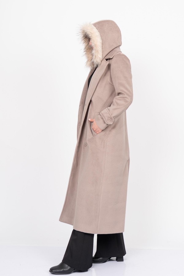 FurHood Luxe Coat – Kürk Detaylı Premium Kaşe Palto 2619