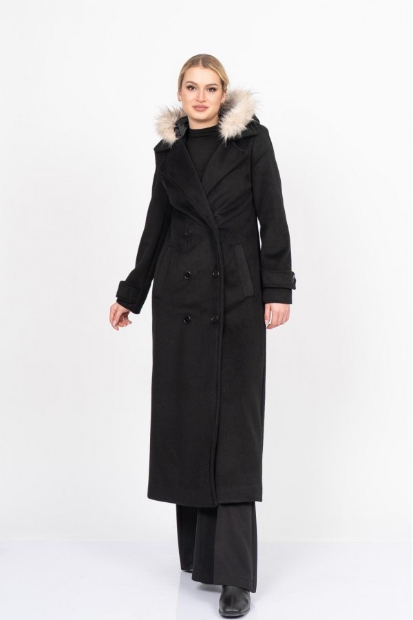 FurHood Luxe Coat – Kürk Detaylı Premium Kaşe Palto 2619