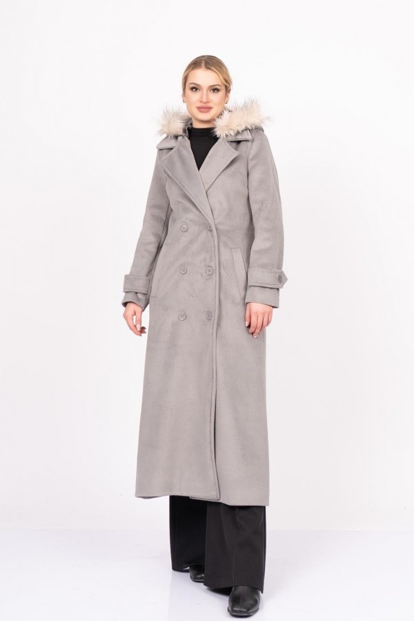 FurHood Luxe Coat – Kürk Detaylı Premium Kaşe Palto 2619