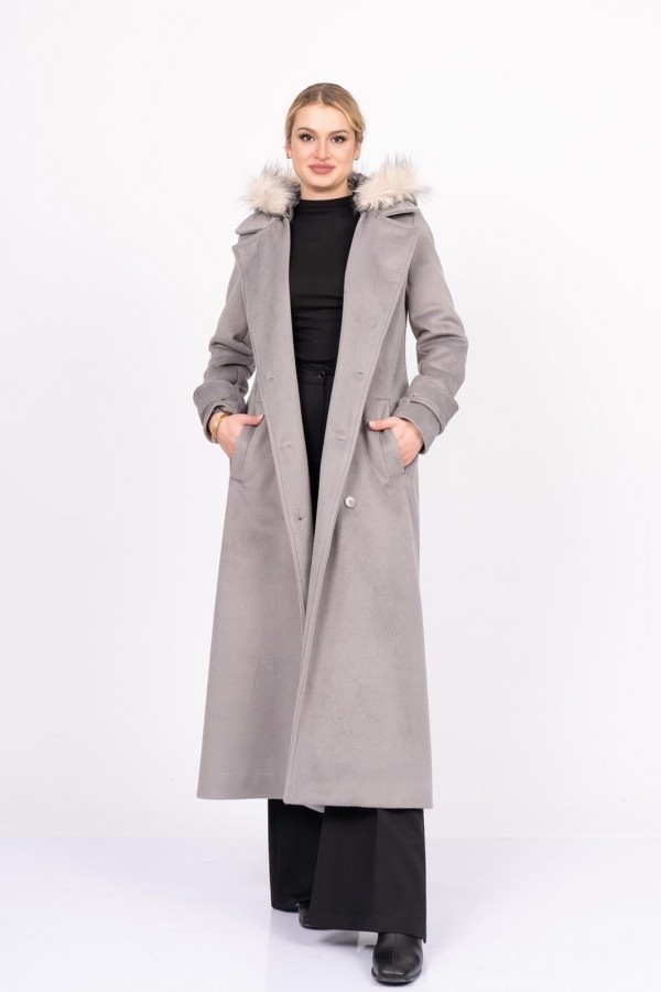 FurHood Luxe Coat – Kürk Detaylı Premium Kaşe Palto 2619