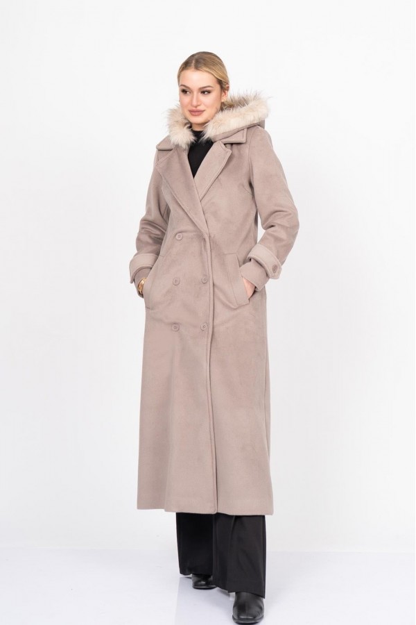 FurHood Luxe Coat – Kürk Detaylı Premium Kaşe Palto 2619