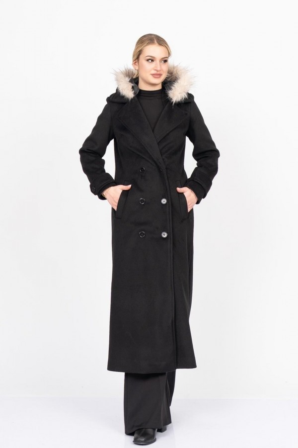 FurHood Luxe Coat – Kürk Detaylı Premium Kaşe Palto 2619