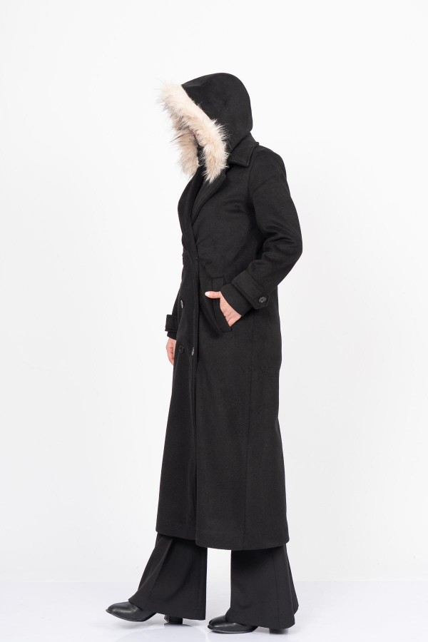 FurHood Luxe Coat – Kürk Detaylı Premium Kaşe Palto 2619