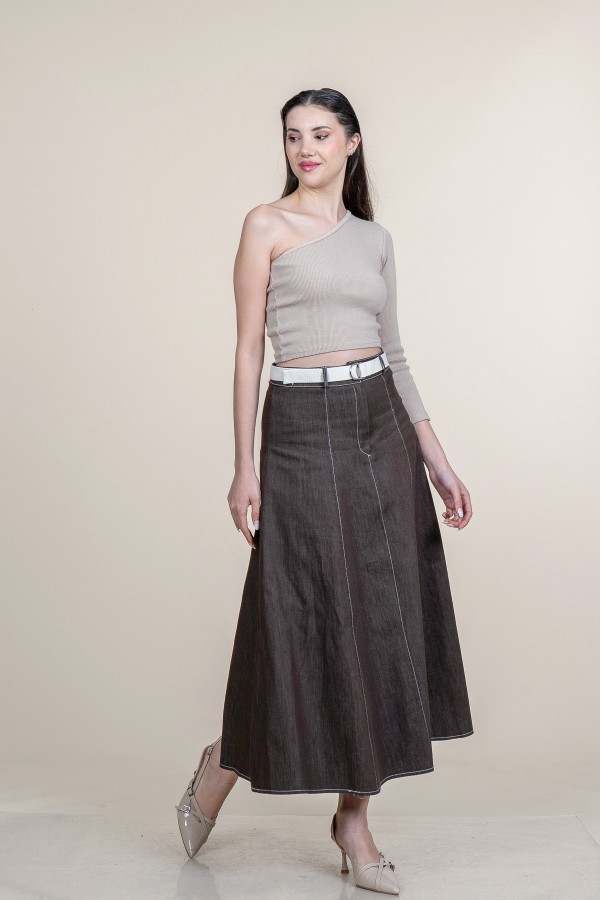 Garni Dikişli Kemerli Kot Denim Etek 6885