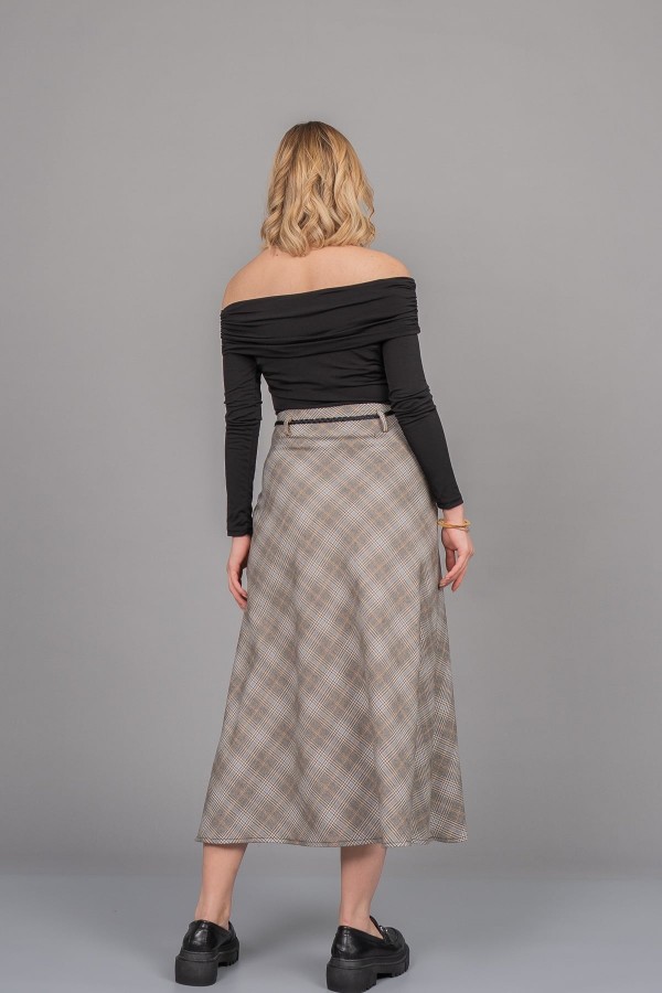 Hasır Kemer Dokuma Kare Desen Yüksek Bel Etek 6834 Hasır Kemer Dokuma Kare Desen Yüksek Bel Etek 6834