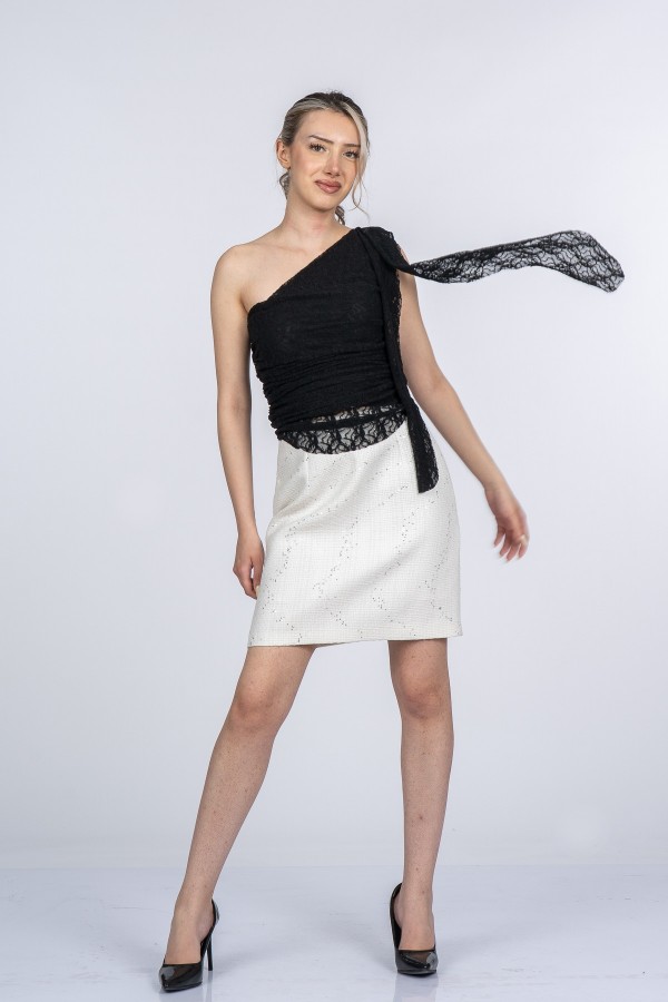 Juliette Modern Tek Omuz Büzgülü Tül Bluz 70084