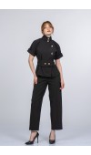 Kadın Kruvaze Ceket Pantolon Takım Dik Yaka Kısa Kol Astarsız Blazer ve Yüksek Bel Likralı Pantolon Takım
