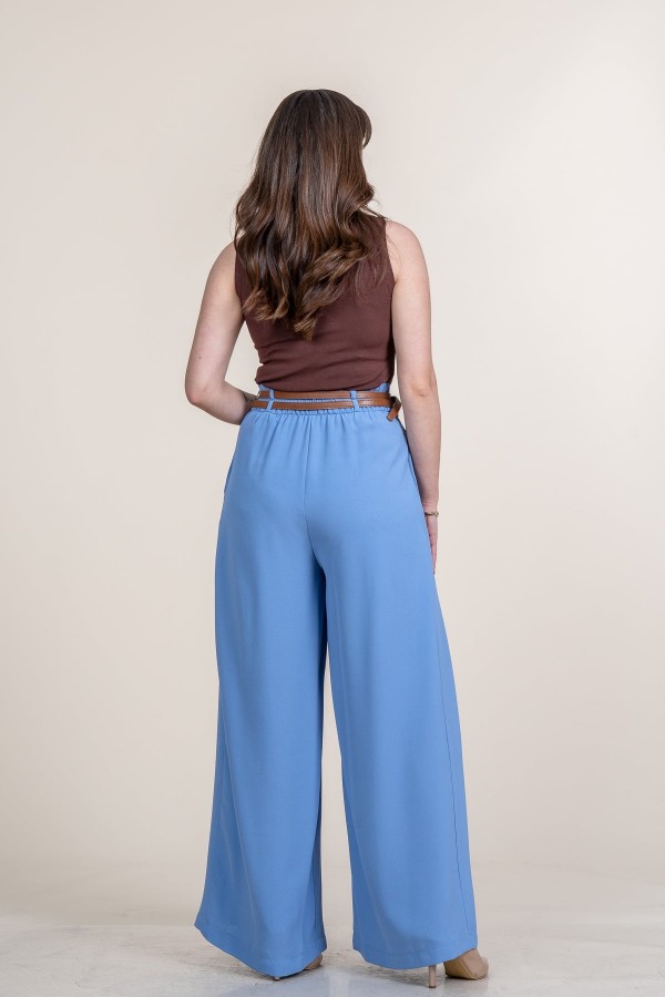Kemer Detaylı Çift Pilikaşeli Beli Lastikli Bol Paça Pantolon Kemer Detaylı Çift Pilikaşeli Beli Lastikli Bol Paça Pantolon