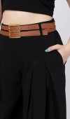 Kemer Detaylı Çift Pilikaşeli Beli Lastikli Bol Paça Pantolon Kemer Detaylı Çift Pilikaşeli Beli Lastikli Bol Paça Pantolon