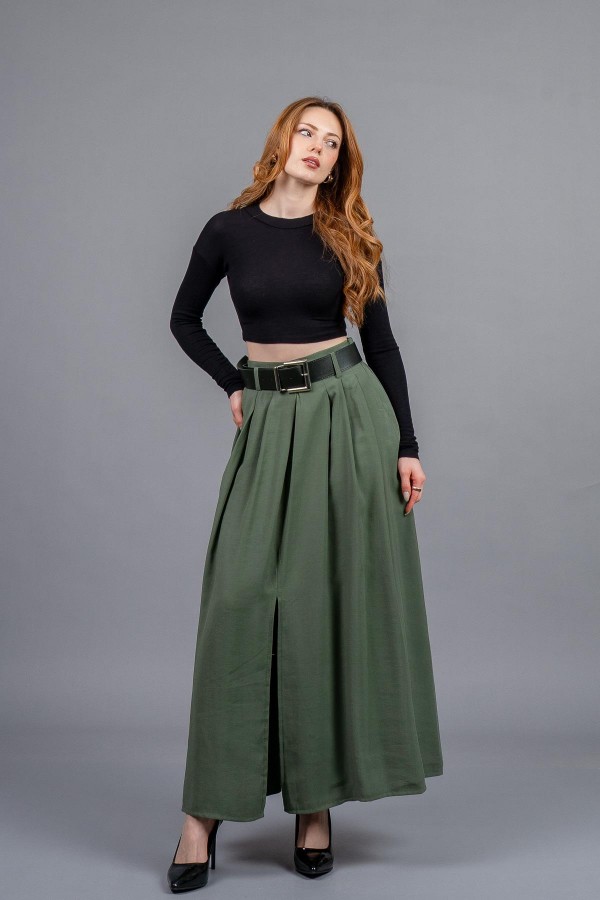 Kemerli Beli Lastikli Maxi Uzun Etek 6856