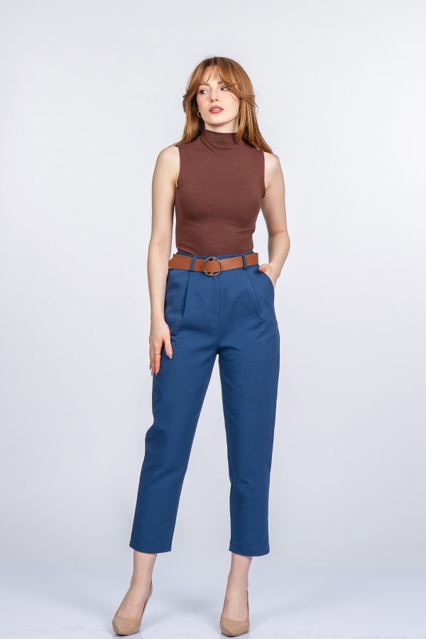 Kemerli Gabardin Kot Kumaş Kalem Denim Pantolon 3880