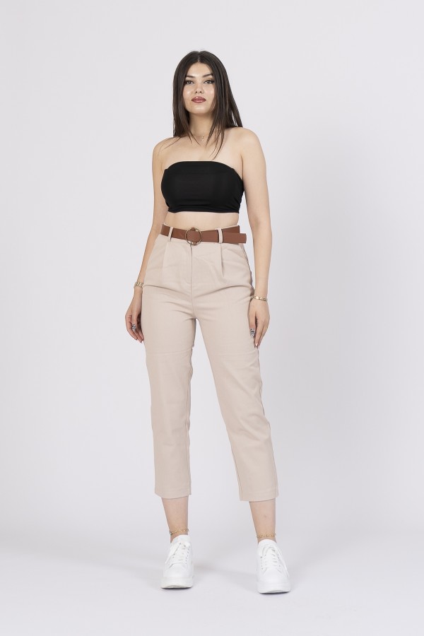 Kemerli Gabardin Kot Kumaş Kalem Denim Pantolon 3880