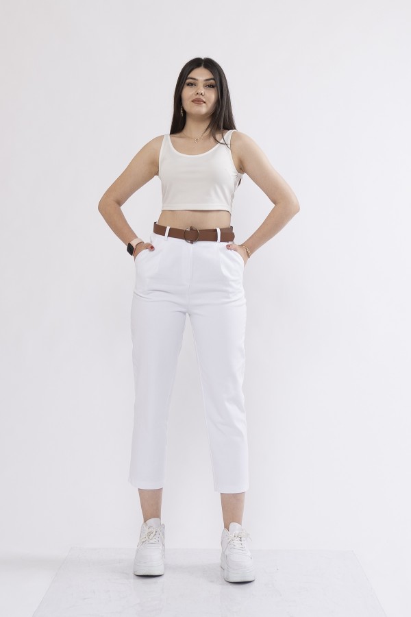 Kemerli Gabardin Kot Kumaş Kalem Denim Pantolon 3880
