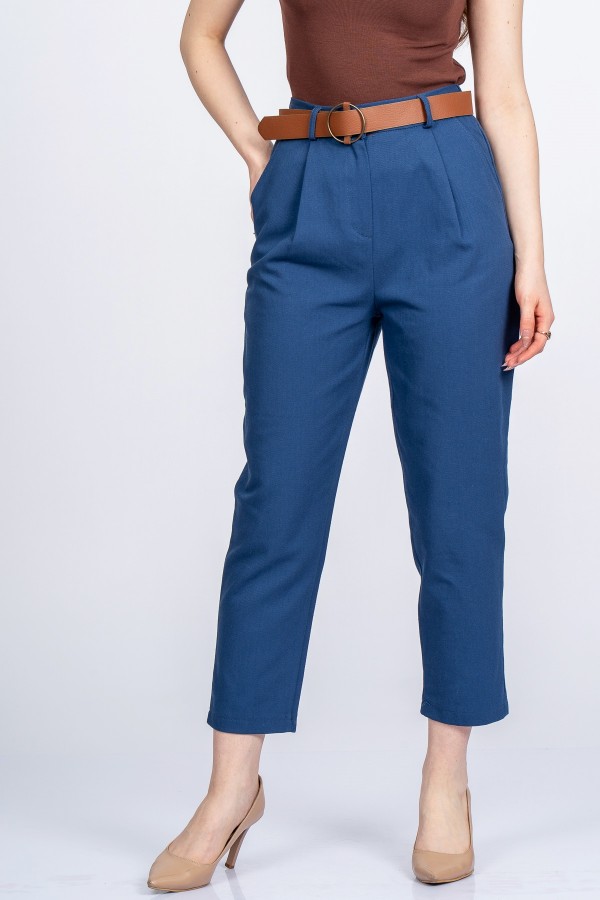 Kemerli Gabardin Kot Kumaş Kalem Denim Pantolon 3880