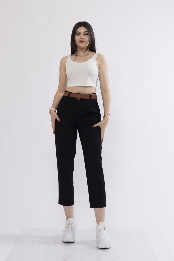Kemerli Gabardin Kot Kumaş Kalem Denim Pantolon 3880