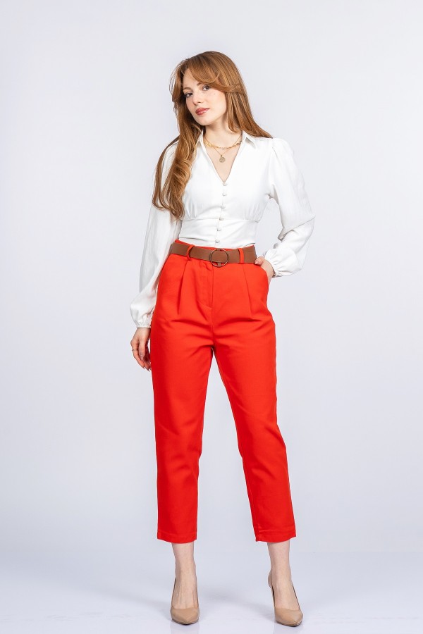 Kemerli Gabardin Kot Kumaş Kalem Denim Pantolon 3880