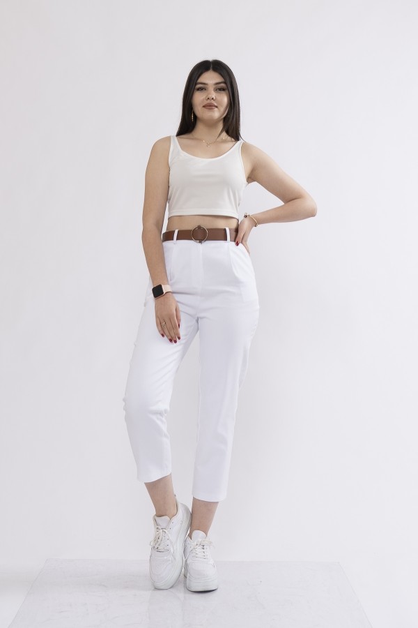 Kemerli Gabardin Kot Kumaş Kalem Denim Pantolon 3880