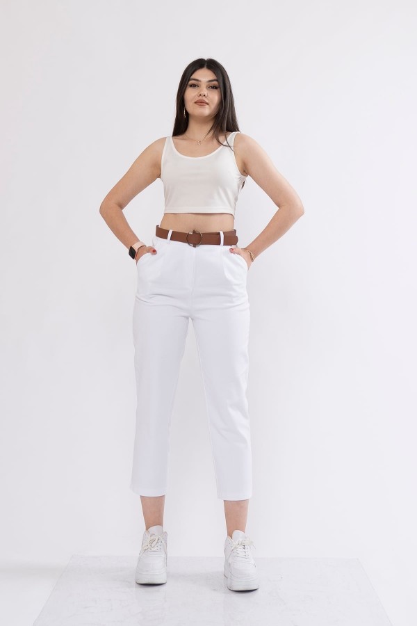 Kemerli Gabardin Kot Kumaş Kalem Denim Pantolon 3880
