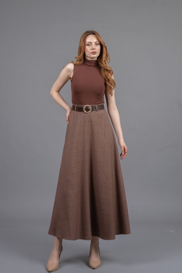 Kemerli Verev Maxi Etek 6836