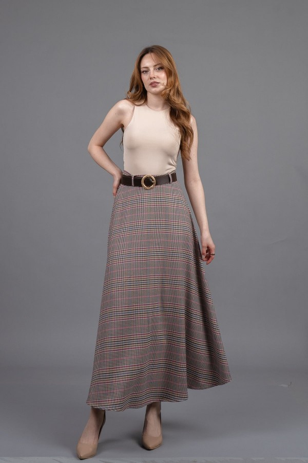 Kemerli Verev Maxi Etek 6836