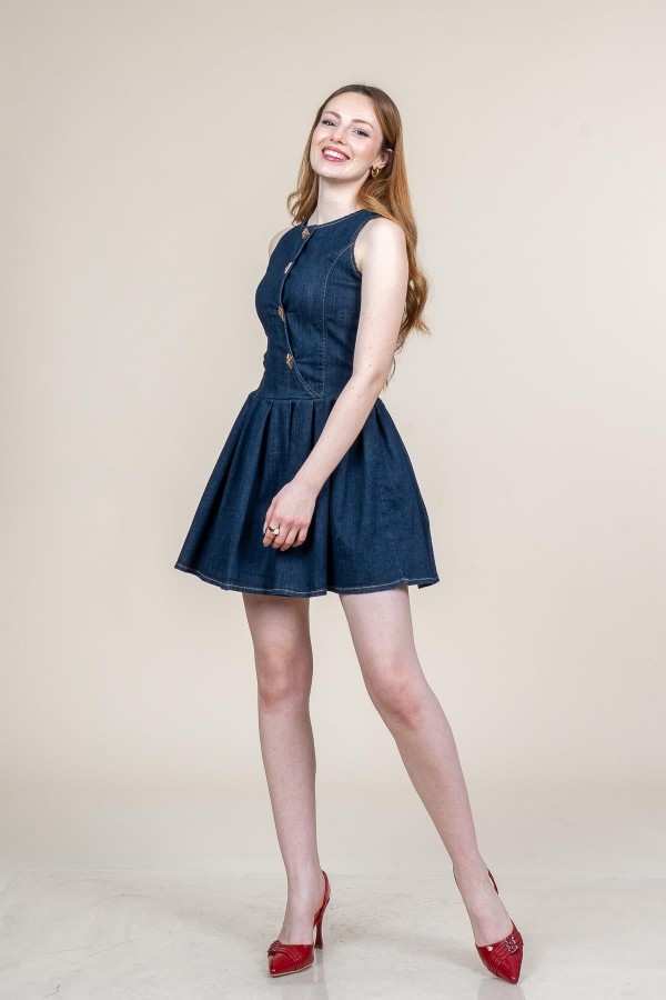 Kot - Denim Lİkralı Mini Elbise