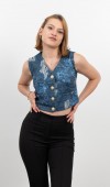 Kot Gabardin Yırtık Baskı Görünümlü Kısa Yelek 9131