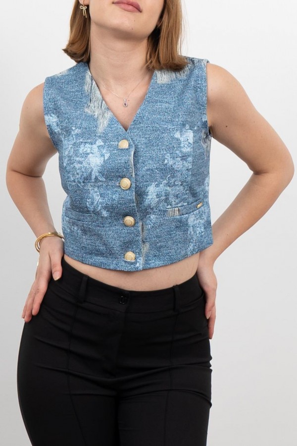 Kot Gabardin Yırtık Baskı Görünümlü Kısa Yelek 9131