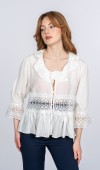 Lace Yaka Fırfır ve Bel Tül Dantel Detaylı Kadın Bluz Gömlek Lace Yaka Fırfır ve Bel Tül Dantel Detaylı Kadın Bluz Gömlek