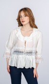 Lace Yaka Fırfır ve Bel Tül Dantel Detaylı Kadın Bluz Gömlek Lace Yaka Fırfır ve Bel Tül Dantel Detaylı Kadın Bluz Gömlek