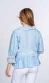 Lace Yaka Fırfır ve Bel Tül Dantel Detaylı Kadın Bluz Gömlek