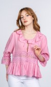 Lace Yaka Fırfır ve Bel Tül Dantel Detaylı Kadın Bluz Gömlek Lace Yaka Fırfır ve Bel Tül Dantel Detaylı Kadın Bluz Gömlek