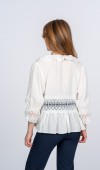 Lace Yaka Fırfır ve Bel Tül Dantel Detaylı Kadın Bluz Gömlek Lace Yaka Fırfır ve Bel Tül Dantel Detaylı Kadın Bluz Gömlek