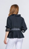 Lace Yaka Fırfır ve Bel Tül Dantel Detaylı Kadın Bluz Gömlek Lace Yaka Fırfır ve Bel Tül Dantel Detaylı Kadın Bluz Gömlek