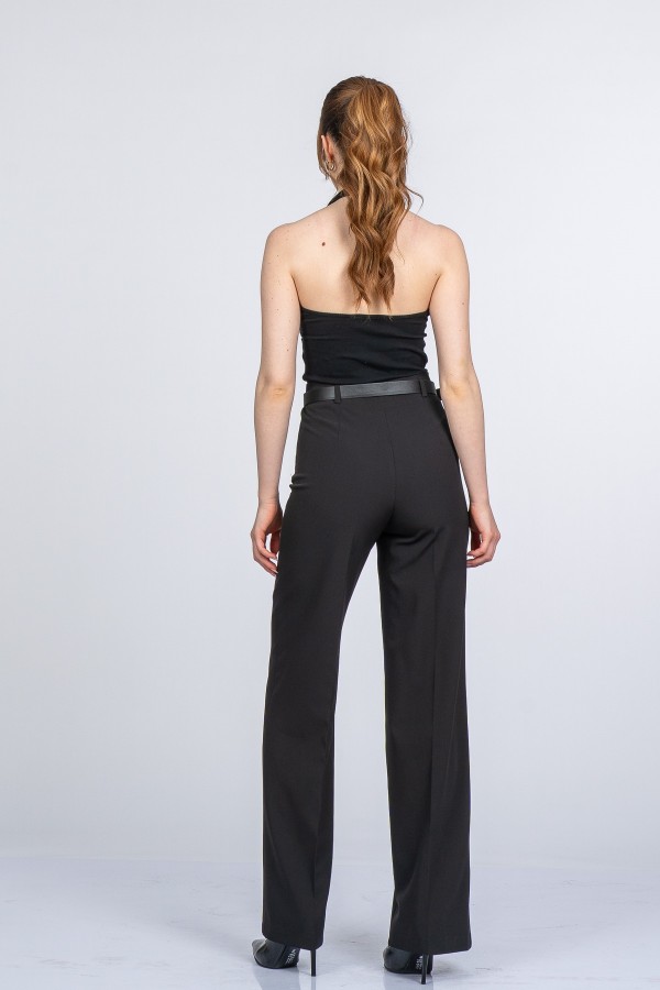 Lace Yüksek Bel Kemerli Kumaş Pantolon