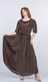 Lavinya Kraşlı Beli Lastikli Uzun Elbise