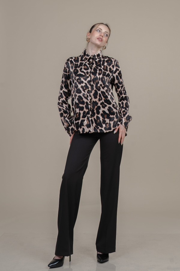 Leopar Desen Uzun Kol Saten Gömlek 70056 Leopar Desen Uzun Kol Saten Gömlek 70056