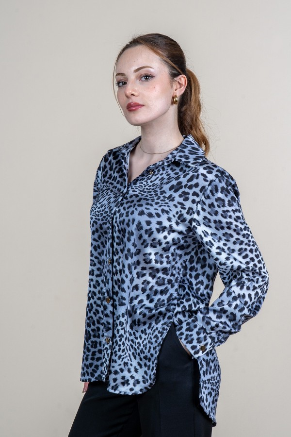 Leopar Desen Uzun Kollu Saten Gömlek 70018 Leopar Desen Uzun Kollu Saten Gömlek 70018