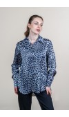 Leopar Desen Uzun Kollu Saten Gömlek 70018