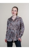 Leopar Desen Uzun Kollu Saten Gömlek 70018