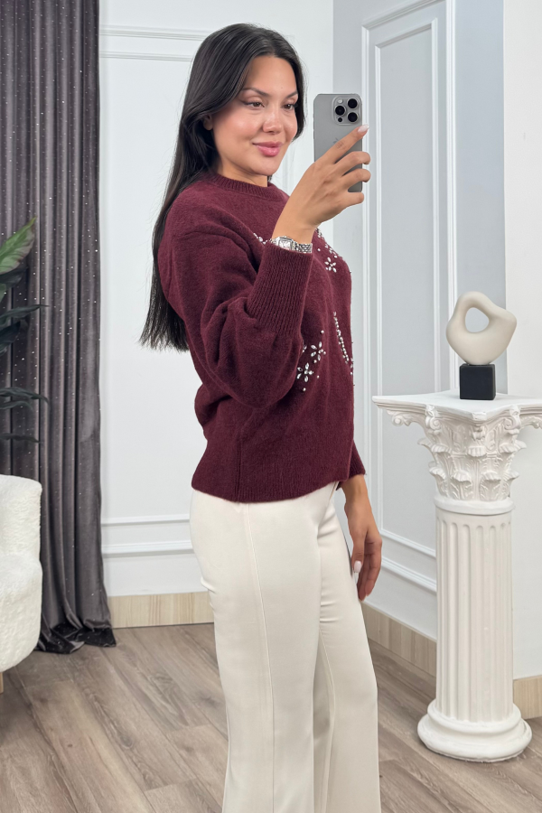 LUMIERE – Taş İşlemeli Triko Kazak 20298 STD