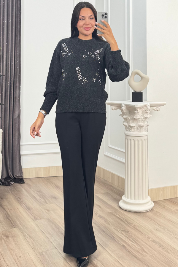 LUMIERE – Taş İşlemeli Triko Kazak 20298 STD LUMIERE – Taş İşlemeli Triko Kazak 20298 STD