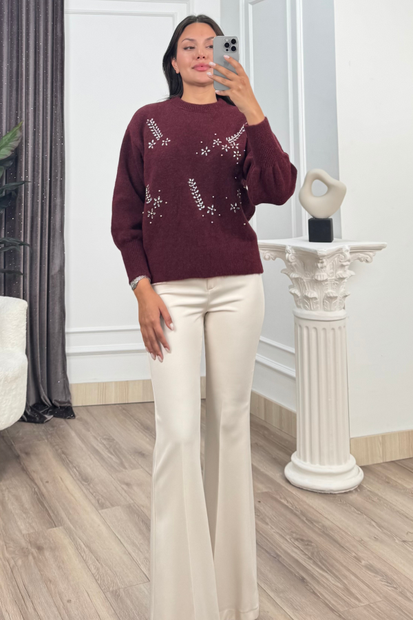 LUMIERE – Taş İşlemeli Triko Kazak 20298 STD LUMIERE – Taş İşlemeli Triko Kazak 20298 STD