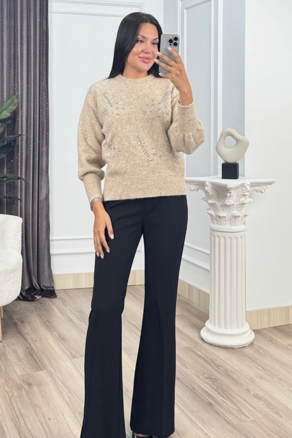 LUMIERE – Taş İşlemeli Triko Kazak 20298 STD LUMIERE – Taş İşlemeli Triko Kazak 20298 STD