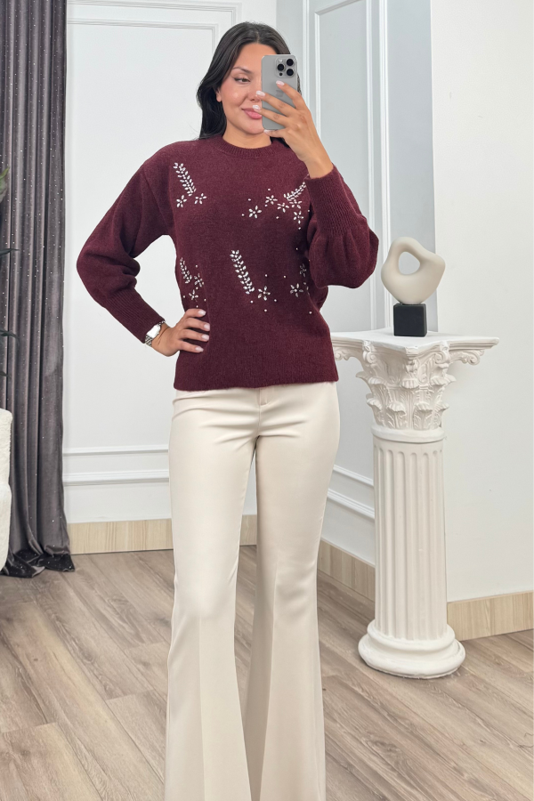 LUMIERE – Taş İşlemeli Triko Kazak 20298 STD