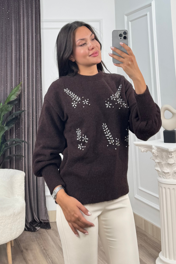 LUMIERE – Taş İşlemeli Triko Kazak 20298 STD