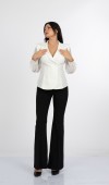 Luna Blouse - Kadın Ceket Yaka Tül Kollu Boncuk Detaylı Bluz 201