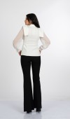Luna Blouse - Kadın Ceket Yaka Tül Kollu Boncuk Detaylı Bluz 201